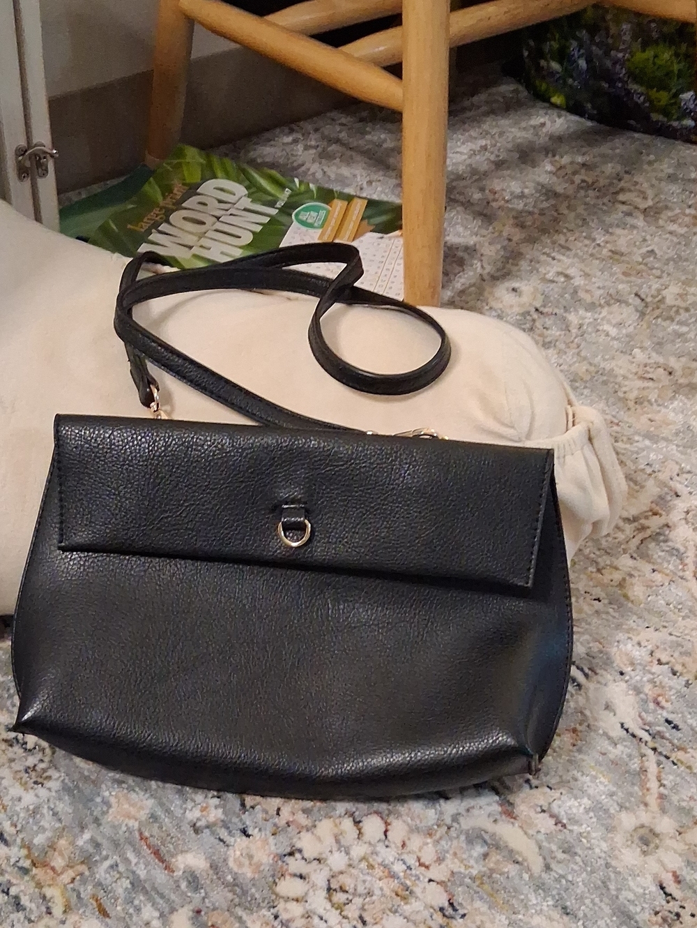 Classic Black Leather Crossbody Bag by Anthropologie